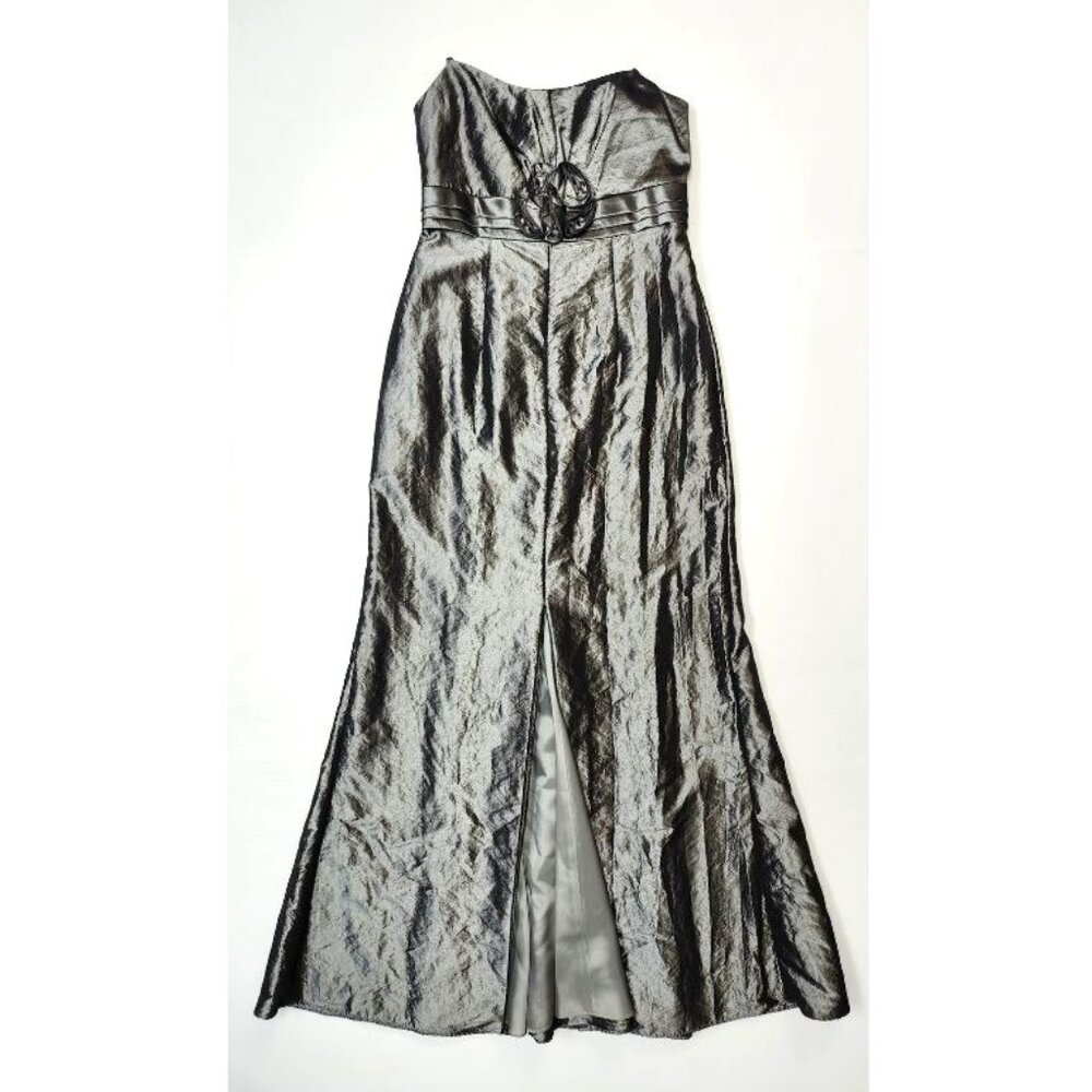 Frank Usher Women's Silver/Grey Floor Length Strapless Dress W/Flower Size 10
